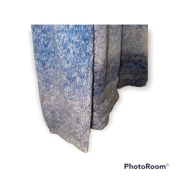 Chico’s cable knit trim multi blue color ombré open knit cardigan sweater - Picture 4 of 10